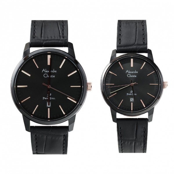 Alexandre Christie AC 1030 Full Black Rosegold Couple Leather